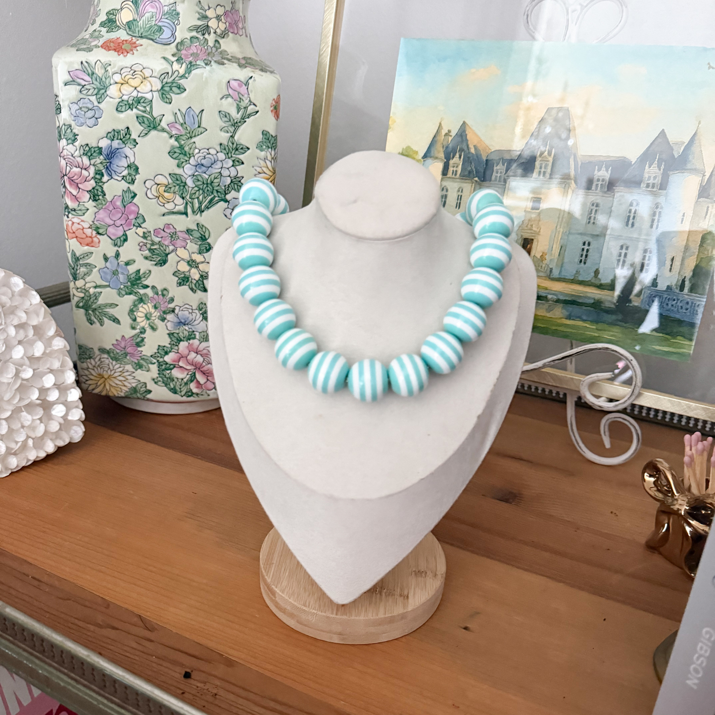 Blue Stripe Big Bead Necklace
