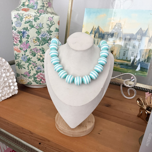 Blue Stripe Big Bead Necklace